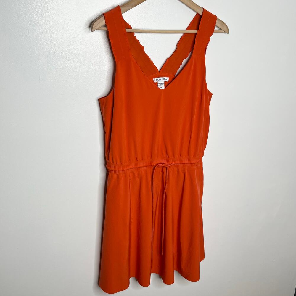 Athleta Womens Savanna Mini Dress Medium Orange Drawstring Pockets Athleisure - Picture 3 of 12